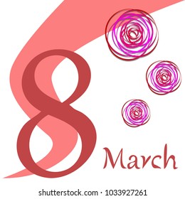 Greeting card for March 8. International Women's Day. Roses from lines, paper flowers, abstraction, vector illustration.