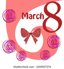 Greeting card for March 8. International Women's Day. Roses from lines, paper flowers, abstraction, vector illustration.