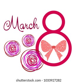 Greeting card for March 8. International Women's Day. Roses from lines, paper flowers, abstraction, vector illustration.