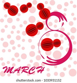 Greeting card for March 8. International Women's Day. Eight, figure, paper, abstraction, vector illustration.