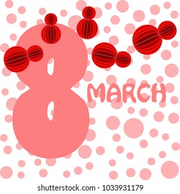 Greeting card for March 8. International Women's Day. Eight, figure, paper, abstraction, vector illustration.