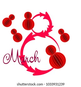 Greeting card for March 8. International Women's Day. Eight, figure, paper, abstraction, vector illustration.