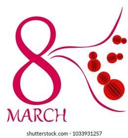 Greeting card for March 8. International Women's Day. Eight, figure, paper, abstraction, vector illustration.