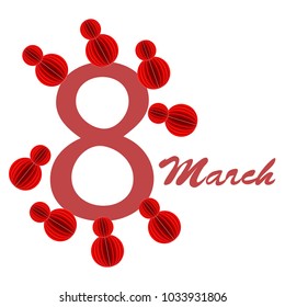 Greeting card for March 8. International Women's Day. Eight, figure, paper, abstraction, vector illustration.