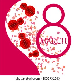 Greeting card for March 8. International Women's Day. Eight, figure, paper, abstraction, vector illustration.