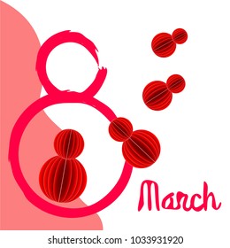 Greeting card for March 8. International Women's Day. Eight, figure, paper, abstraction, vector illustration.
