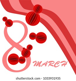 Greeting card for March 8. International Women's Day. Eight, figure, paper, abstraction, vector illustration.