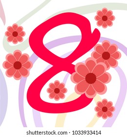 Greeting card for March 8. International Women's Day. Paper flowers, abstraction, vector illustration.