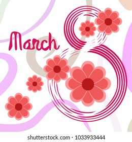 Greeting card for March 8. International Women's Day. Paper flowers, abstraction, vector illustration.