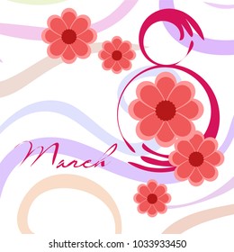 Greeting card for March 8. International Women's Day. Paper flowers, abstraction, vector illustration.