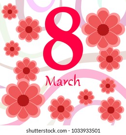 Greeting card for March 8. International Women's Day. Paper flowers, abstraction, vector illustration.