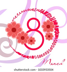 Greeting card for March 8. International Women's Day. Paper flowers, abstraction, vector illustration.