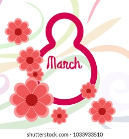 Greeting card for March 8. International Women's Day. Paper flowers, abstraction, vector illustration.