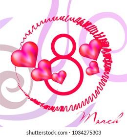 Greeting card for March 8. International Women's Day. Balloon in the shape of a heart, abstraction, vector illustration.