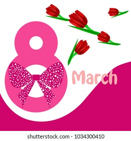Greeting card for March 8. International Women's Day. Tulip, fresh flowers, abstraction, vector illustration.