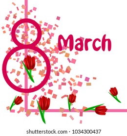 Greeting card for March 8. International Women's Day. Tulip, fresh flowers, abstraction, vector illustration.