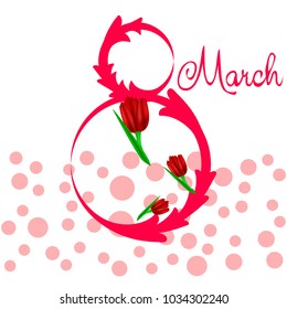 Greeting card for March 8. International Women's Day. Tulip, fresh flowers, abstraction, vector illustration.