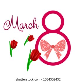 Greeting card for March 8. International Women's Day. Tulip, fresh flowers, abstraction, vector illustration.