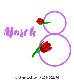 Greeting card for March 8. International Women's Day. Tulip, fresh flowers, abstraction, vector illustration.