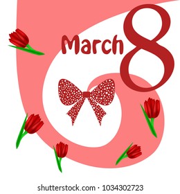 Greeting card for March 8. International Women's Day. Tulip, fresh flowers, abstraction, vector illustration.