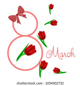 Greeting card for March 8. International Women's Day. Tulip, fresh flowers, abstraction, vector illustration.