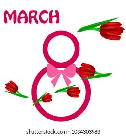 Greeting card for March 8. International Women's Day. Tulip, fresh flowers, abstraction, vector illustration.