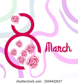 Greeting card for March 8. International Women's Day. Roses, fresh flowers, abstraction, vector illustration.