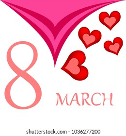 Greeting card for March 8. International Women's Day. Red heart, abstraction, vector illustration.