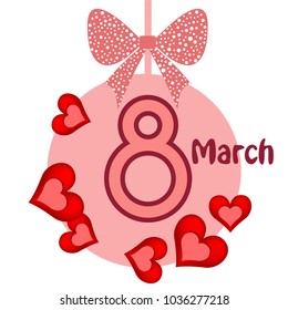 Greeting card for March 8. International Women's Day. Red heart, abstraction, vector illustration.