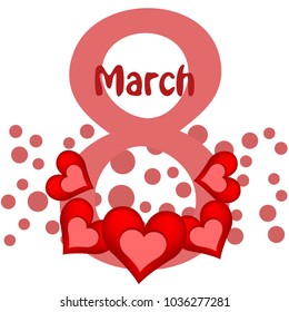 Greeting card for March 8. International Women's Day. Red heart, abstraction, vector illustration.