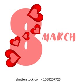 Greeting card for March 8. International Women's Day. Red heart, abstraction, vector illustration.