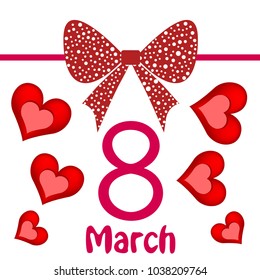 Greeting card for March 8. International Women's Day. Red heart, abstraction, vector illustration.