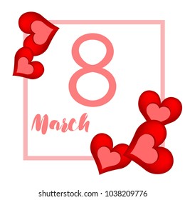 Greeting card for March 8. International Women's Day. Red heart, abstraction, vector illustration.