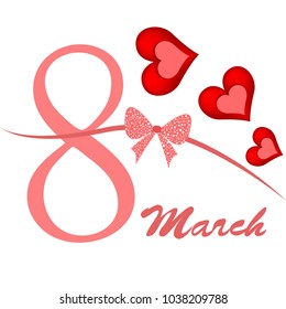 Greeting card for March 8. International Women's Day. Red heart, abstraction, vector illustration.