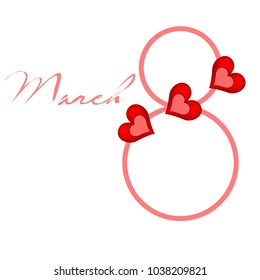 Greeting card for March 8. International Women's Day. Red heart, abstraction, vector illustration.