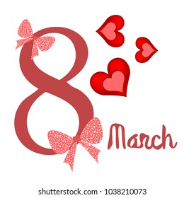 Greeting card for March 8. International Women's Day. Red heart, abstraction, vector illustration.
