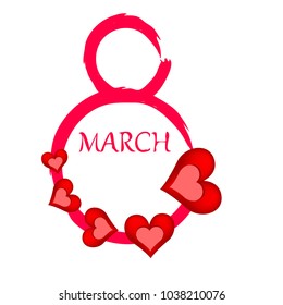 Greeting card for March 8. International Women's Day. Red heart, abstraction, vector illustration.