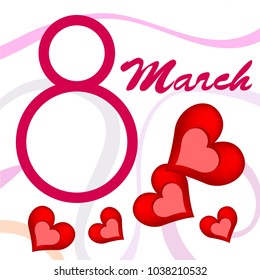 Greeting card for March 8. International Women's Day. Red heart, abstraction, vector illustration.