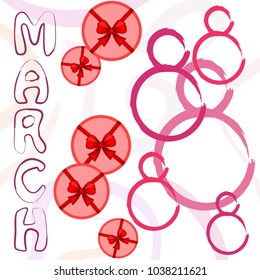 Greeting card for March 8. International Women's Day. Gift, gift box, bow, abstraction, vector illustration.