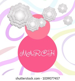 Greeting card for March 8. International Women's Day. Paper flowers, abstraction, vector illustration.