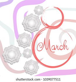 Greeting card for March 8. International Women's Day. Paper flowers, abstraction, vector illustration.