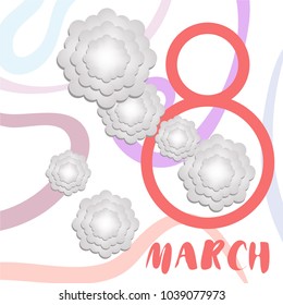 Greeting card for March 8. International Women's Day. Paper flowers, abstraction, vector illustration.