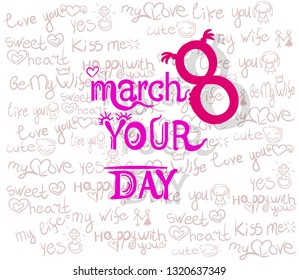 Greeting card for March 8 on Women's Day.