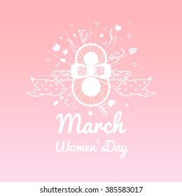 Greeting card with March 8, women's day, vector illustration