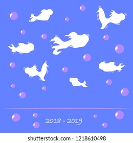 Greeting card with a marine motif. White fish