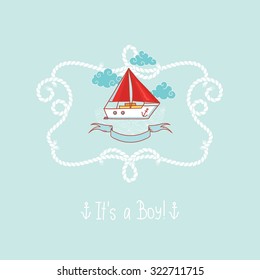Greeting card in marine style for boy's birthday