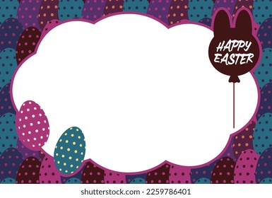 Greeting card material of rabbit-shaped balloon with Happy Easter characters on egg pattern