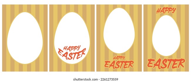 Greeting card material set with egg-shaped frame and Happy Easter characters