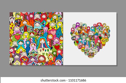 Greeting card, Matryoshka, russian nesting dolls design