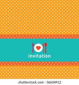 Greeting card or menu design with polkadots, fork, knife and spoon